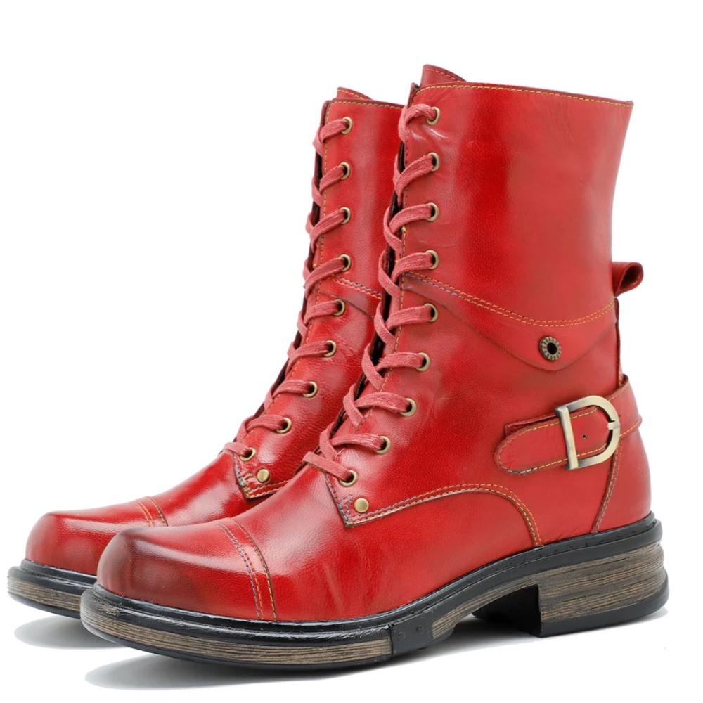 Super Lady Star red leather lace up boots size 9.5 NEW